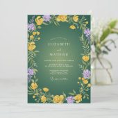 Geel Amethist Loof Eucalyptus Bruiloft Kaart (Staand voorkant)