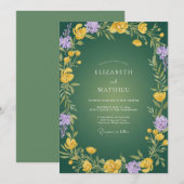Geel Amethist Loof Eucalyptus Bruiloft Kaart (Voorkant / Achterkant)