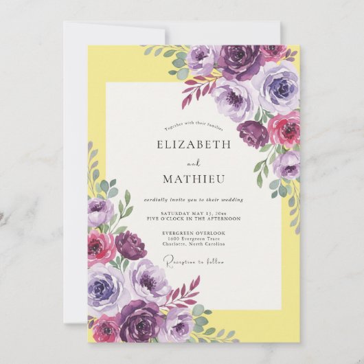 Geel Amethyst Bloeiende Bruiloft Kaart (Voorkant)