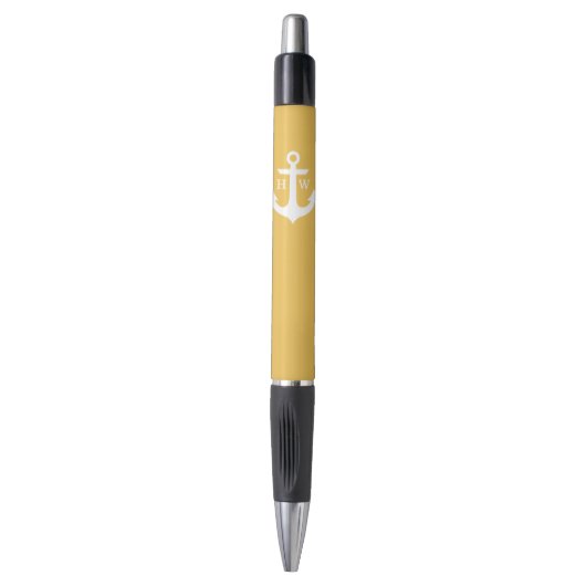 Geel Anchor Monogrammed Pen (Voorkant Verticaal)