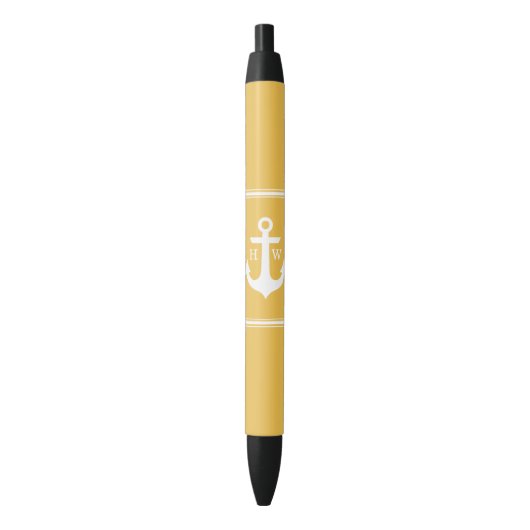 Geel Anchor Monogrammed Zwarte Inkt Pen (Voorkant Verticaal)