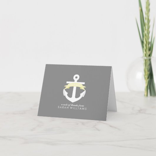 Geel Anchor Nautical Baby shower Bedankkaart (Voorkant)