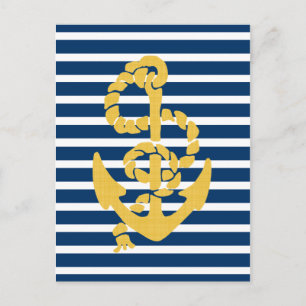 Geel Anker Blauw en Witte Striped Achtergrond Briefkaart