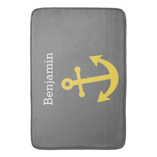 Geel anker met aangepaste naam - Grijs Badmat (Voorkant Verticaal)