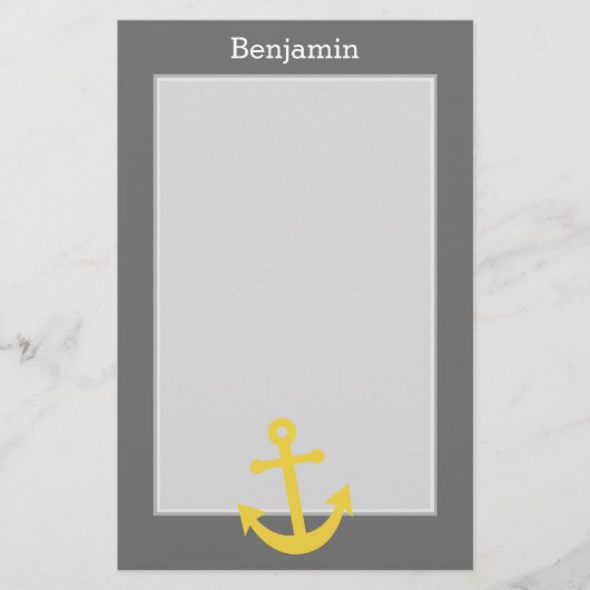 Geel anker met aangepaste naam - Grijs Briefpapier (Voorkant)