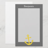 Geel anker met aangepaste naam - Grijs Briefpapier (Voorkant / Achterkant)