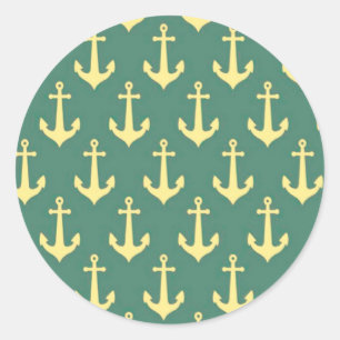 Geel anker op groen Billiard Background Pattern Ronde Sticker