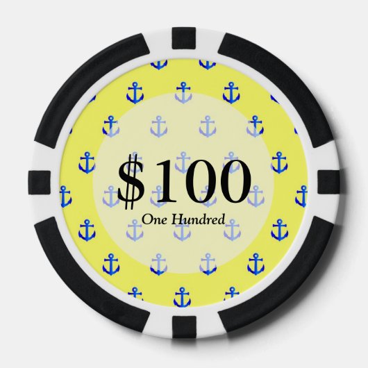 Geel ankerpatroon poker chips (Voorkant)