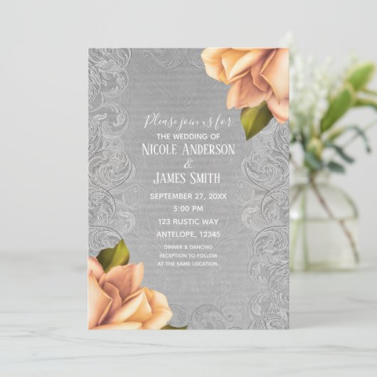 Geel  Antiek Roos Elegant Wedding Kaart (Staand voorkant)