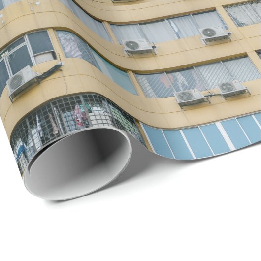 Geel appartementgebouw cadeaupapier (Rol Hoek)