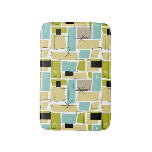 Geel Aqua Blue Green Funky Squares Midden Centraal Badmat (Voorkant Verticaal)