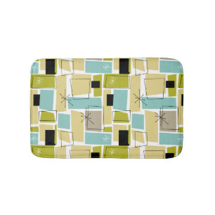 Geel Aqua Blue Green Funky Squares Midden Centraal Badmat