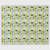 Geel Aqua Blue Squares Starburst midden eeuw Cadeaupapier (Vlak)