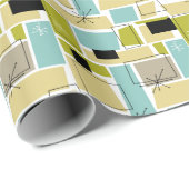 Geel Aqua Blue Squares Starburst midden eeuw Cadeaupapier (Rol Hoek)