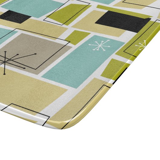 Geel Aqua Blue Squares Starburst midden eeuw Snijplank (Hoek)