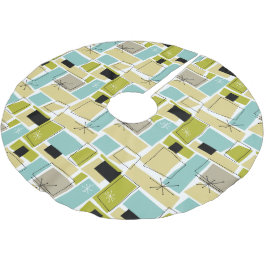 Geel Aqua Blue Squares Starburst Mideeuw Kerstboom Rok