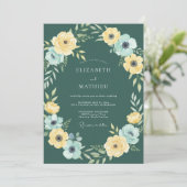 Geel Aqua Loof Eucalyptus Bruiloft Kaart (Staand voorkant)