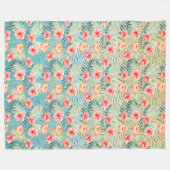 Geel Aqua Roze Perzik Hibiscus Bloemig Fleece Deken (Voorkant (Horizontaal))