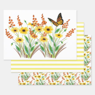 Geel Aquarel Bloemengeschenk Inpakpapier Vel