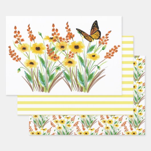 Geel Aquarel Bloemengeschenk Inpakpapier Vel (Set)