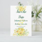 Geel aquarel bloemensave the date uitnodiging (Staand voorkant)