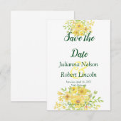Geel aquarel bloemensave the date uitnodiging (Voorkant / Achterkant)