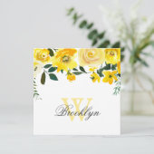 Geel Aquarel Bloemige Monogram Bedankt Kaart (Staand voorkant)