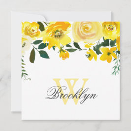 Geel Aquarel Bloemige Monogram Bedankt Kaart