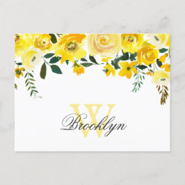 Geel Aquarel Bloemige Monogram Gezegend Briefkaart