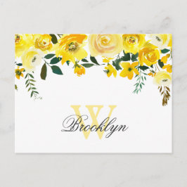 Geel Aquarel Bloemige Monogram Gezegend  Briefkaart