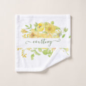 Geel aquarel bloemmotief gepersonaliseerd bad handdoek (Wasdoekje)