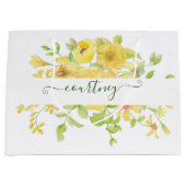 Geel aquarel bloemmotief gepersonaliseerd groot cadeauzakje (Voorkant)