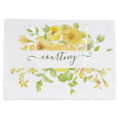 Geel aquarel bloemmotief gepersonaliseerd groot cadeauzakje (Achterkant)