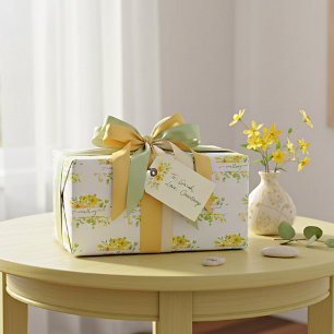 Geel aquarel bloemmotief gepersonaliseerd inpakpap cadeaupapier