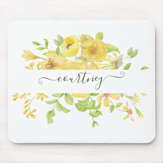 Geel aquarel bloemmotief gepersonaliseerd muismat (Voorkant)