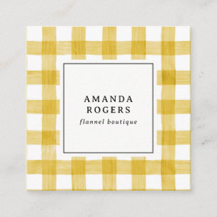 Geel Aquarel Buffalo Plaid QR CODE modern Vierkante Visitekaartje