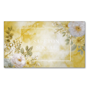 Geel Aquarel Marmer Wit Bloemmotief Botanisch Magnetisch Visitekaartje