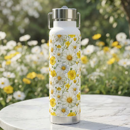 Geel aquarel wilde bloem patronen waterfles