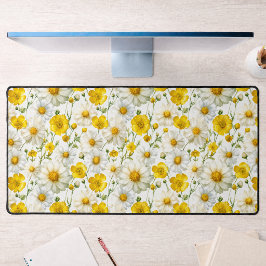 Geel Aquarel Wilde Bloemen Patroon  Bureaumat