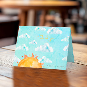 Geel Aquarel Zonneschijn Wolken Boho Baby Shower Bedankkaart