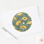 geel Art Nouveau Poppy Ronde Sticker (Envelop)