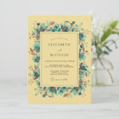 Geel Artistiek Vintage Bruiloft Kaart (Staand voorkant)