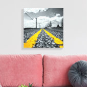 Geel asfalt snelweg creatieve fotografie canvas afdruk (Insitu (Woonkamer))