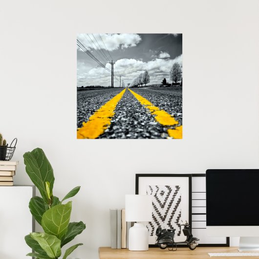 Geel asfalt snelweg creatieve fotografie poster (Thuiskantoor)