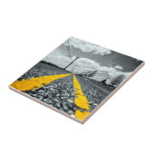 Geel asfalt snelweg creatieve fotografie tegeltje (Zijkant)