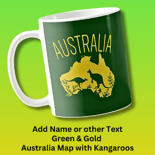 Geel Australië Kaart met Kangoeroes op Donkergroen Koffiemok
