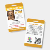 Geel Autisme Ondersteuning Hond Logo QR Foto-ID Badge (Front & Back)