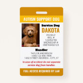 Geel Autisme Ondersteuning Hond Logo QR Foto-ID Badge (Voorkant)