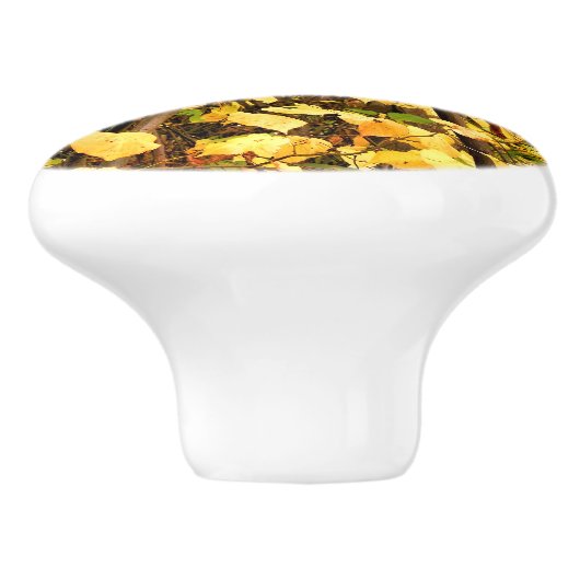 GEEL AUTUMN VERLATEN KERAMISCHE KNOP (Zijkant)