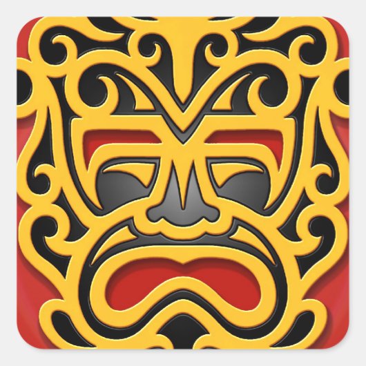Geel Azteeks masker Vierkante Sticker (Voorkant)